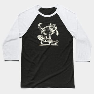 Skater Cat T-Shirt – Feline Skateboarder Urban Tee Baseball T-Shirt